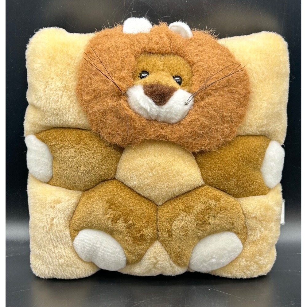 Vintage 1990s Lion Plush Pillow 10" square by‎ Angel Toy 3D